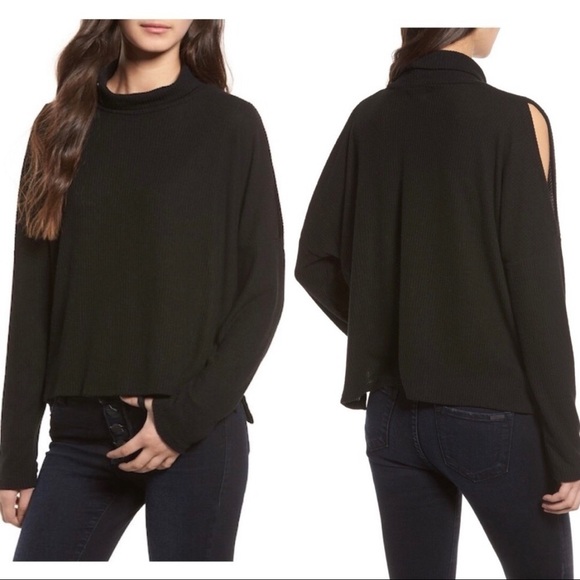 Project Social T Cold Shoulder Sweater Black Casual Winter Fall - Picture 1 of 7